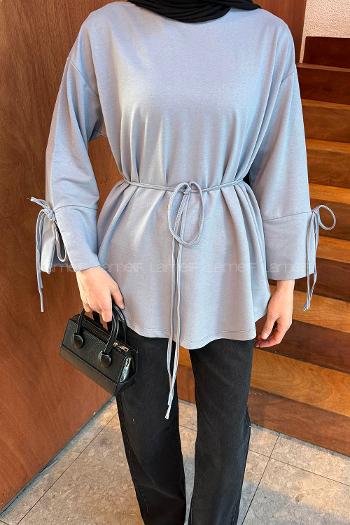 Lamelif Kol Biyeli Sweat Gri