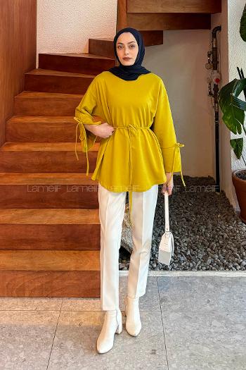 Lamelif Kol Biyeli Sweat Yağ Yeşili