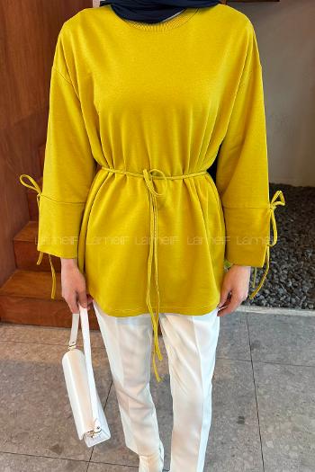 Lamelif Kol Biyeli Sweat Yağ Yeşili