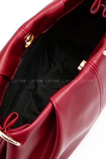 Lamelif Büzgü Detaylı Suni Deri Chen Kol Çanta Bordo