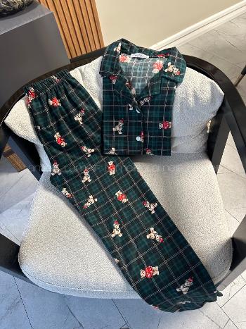 Lamelif Ekose Desen Ayıcıklı Pijama Takımı