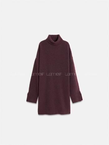 Lamelif 90265 Balıkçı Yaka Triko Elbise-Koyu Bordo