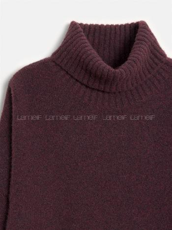 Lamelif 90265 Balıkçı Yaka Triko Elbise-Koyu Bordo