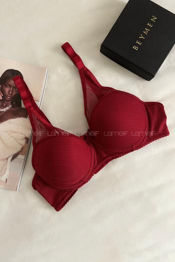 Lamelif Dantelli Tüllü Push Up Sütyen