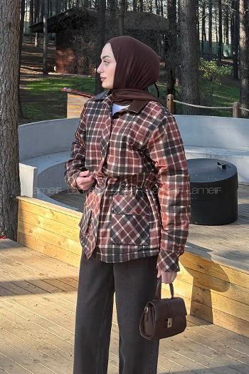 Lamelif Ekose Desen Cepli Mont Kahve