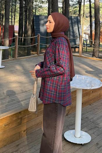 Lamelif Ekose Desen Gömlek Bordo