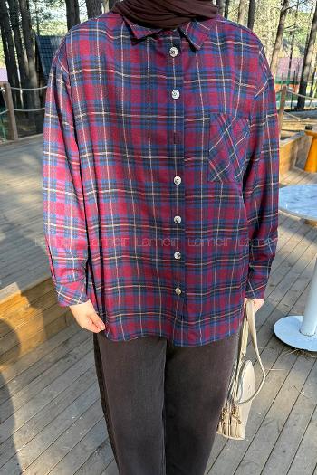 Lamelif Ekose Desen Gömlek Bordo