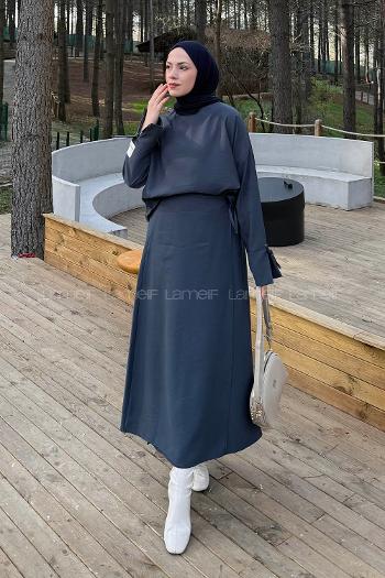 Lamelif Eteği Bağlama Detaylı Takım Antrasit