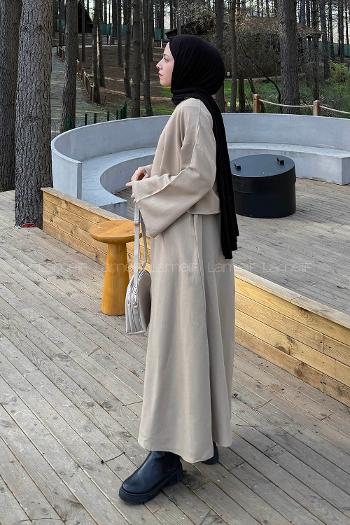 Lamelif Etekli Tesettür Takım Bej