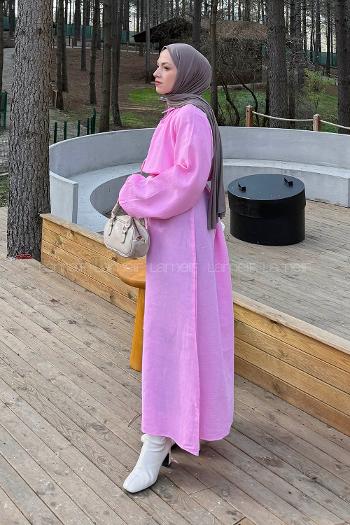 Lamelif Etekli Tesettür Takım Pembe