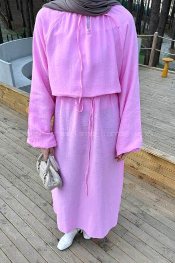 Lamelif Etekli Tesettür Takım Pembe