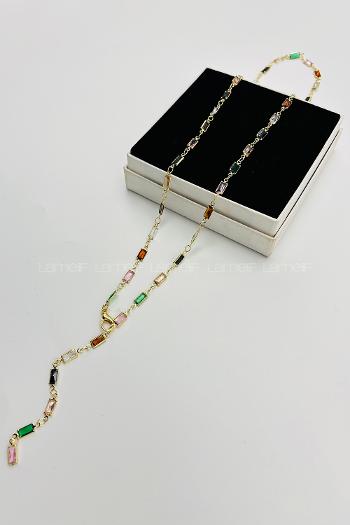 Lamelif Gold Çokrenkli Baget Y Kolye