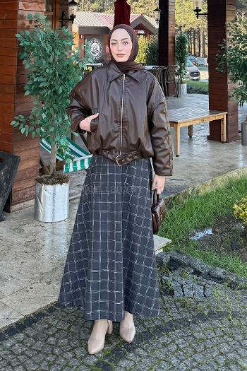 Bitter Brown Shirt Collar Long Arm Skin Jacket