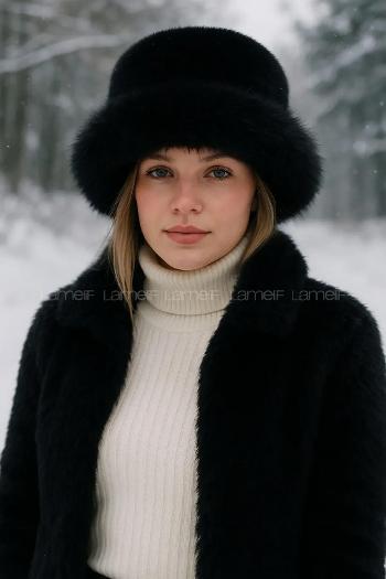 Lameli Siyah Kalın Peluş Kalpak Şapka Bere