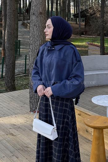 Lamelif Omuz Apoletli Süet Ceket Lacivert