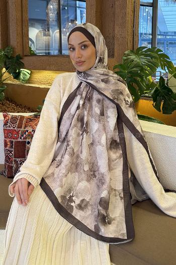 Lamelif Batik Desen Müslin Şal Ekru