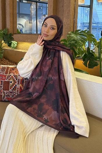 Lamelif Batik Desen Müslin Şal Koyu Bordo