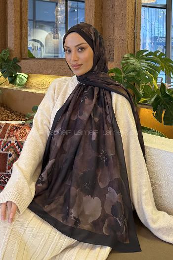 Lamelif Batik Desen Müslin Şal Siyah Kahverengi