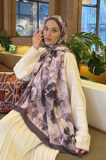 Lamelif Batik Desen Müslin Şal Soft Kahve