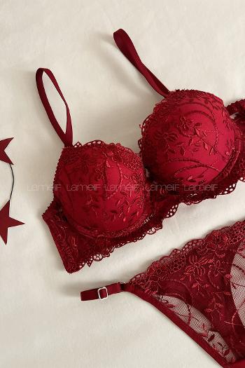 Claret Red Cotton Fabric Underwire Support 