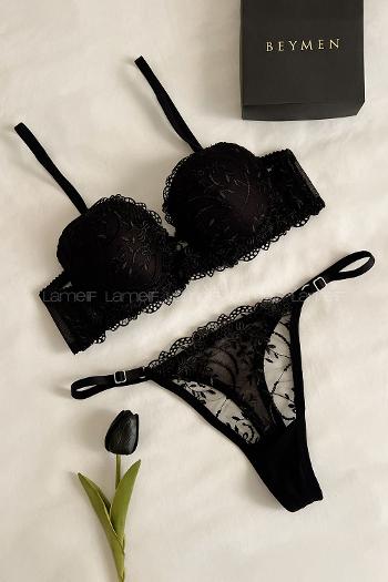 Black Cotton Fabric Underwire Support 