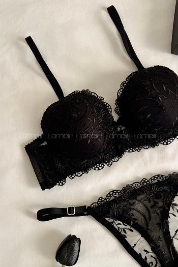 Black Cotton Fabric Underwire Support 