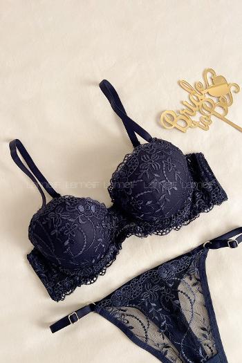 Navy Blue Cotton Fabric Underwire Support 