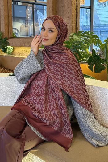 Claret Red Cotton Fabric Striped Shawl