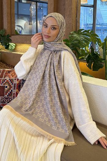 Lamelif G Desen Kaşmir Çift Taraflı Şal Bej Gri