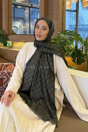 Lamelif G Desen Kaşmir Çift Taraflı Şal Koyu Yeşil