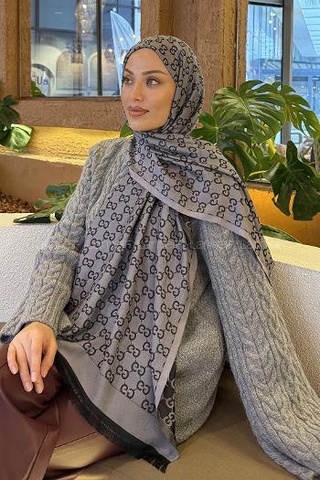 Light Grey Cotton Fabric Striped Shawl