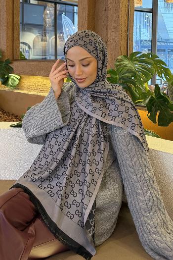 Light Grey Cotton Fabric Striped Shawl