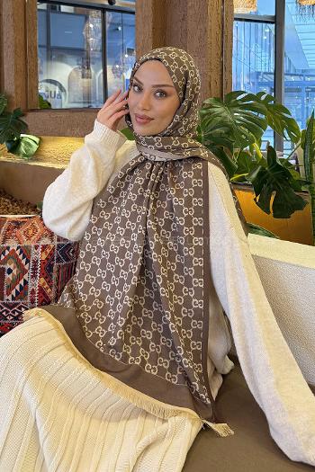 Soft Brown Cotton Fabric Cashmere Striped Printed Shawl