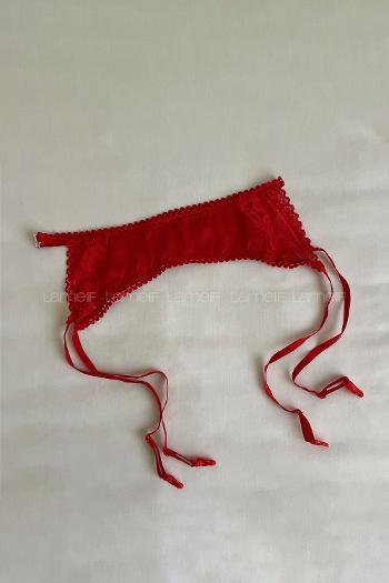 Lamelif Rhera Dantelli Saten Gecelikli Jartiyer Takım