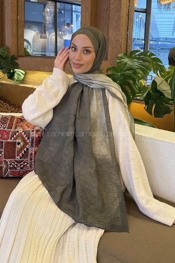 Lamelif Bulut Desen Müslin Şal Haki