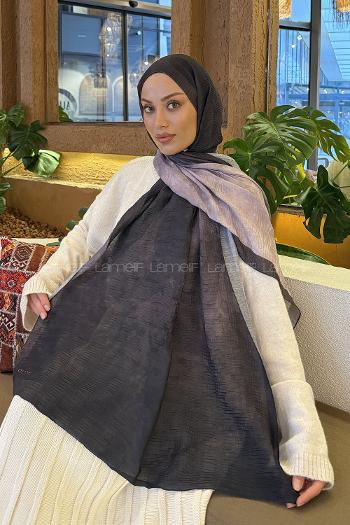 Lamelif Bulut Desen Müslin Şal Siyah Vizon