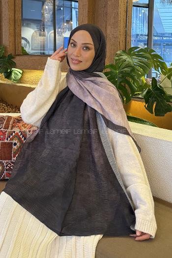 Lamelif Bulut Desen Müslin Şal Siyah Vizon