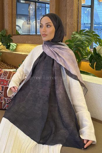 Lamelif Bulut Desen Müslin Şal Siyah Vizon
