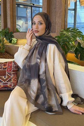 Lamelif Elegant Desen Müslin Şal Asker Yeşili