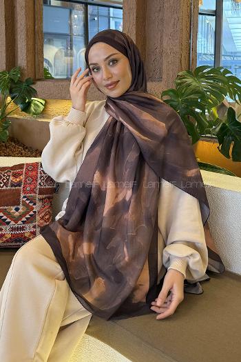 Lamelif Elegant Desen Müslin Şal Sütlü Kahve