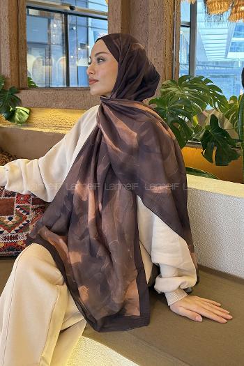 Lamelif Elegant Desen Müslin Şal Sütlü Kahve