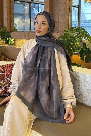 Lamelif Elegant Desen Müslin Şal Vizon Antrasit