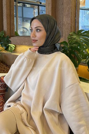 Army Green Cotton Fabric Striped Flowering Straight Printed Scarf