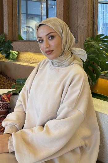Lamelif Bulut Desen Soft Eşarp Bej