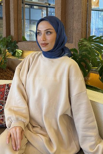 Midnight Blue Cotton Fabric Striped Flowering Straight Printed Scarf