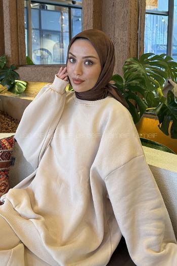 Brown With Milk Cotton Fabric Striped Flowering Straight Printed Scarf