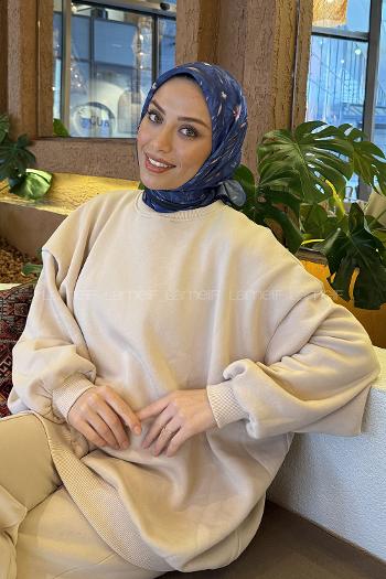 Midnight Blue Cotton Fabric Striped Flowering Straight Printed Scarf