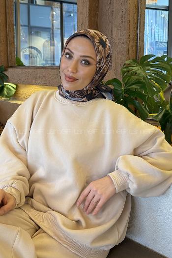 Black Brown Cotton Fabric Striped Flowering Straight Printed Scarf