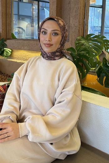 Soft Brown Cotton Fabric Striped Flowering Straight Printed Scarf