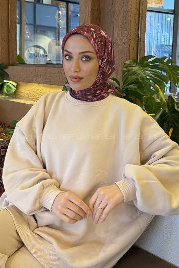 Sour Cherry Cotton Fabric Striped Flowering Straight Printed Scarf